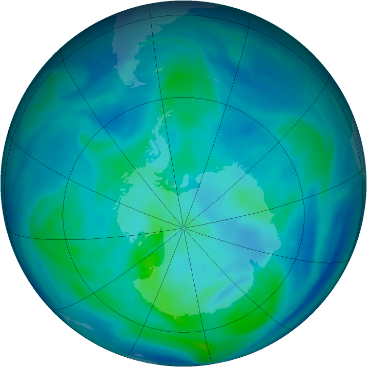 Antarctic ozone map for 13 March 2008